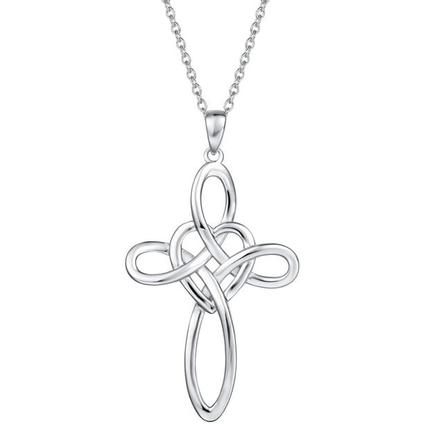 YFN Cross Necklace 925 Sterling Silver Celtic Knot Cross Infinity Heart Love Pendant Necklace 18 